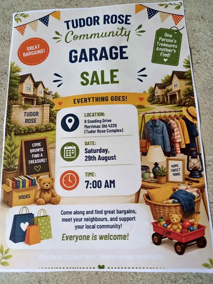 Garage sale in Merrimac QLD: decor items, ladies clothing and vintage wicker chair