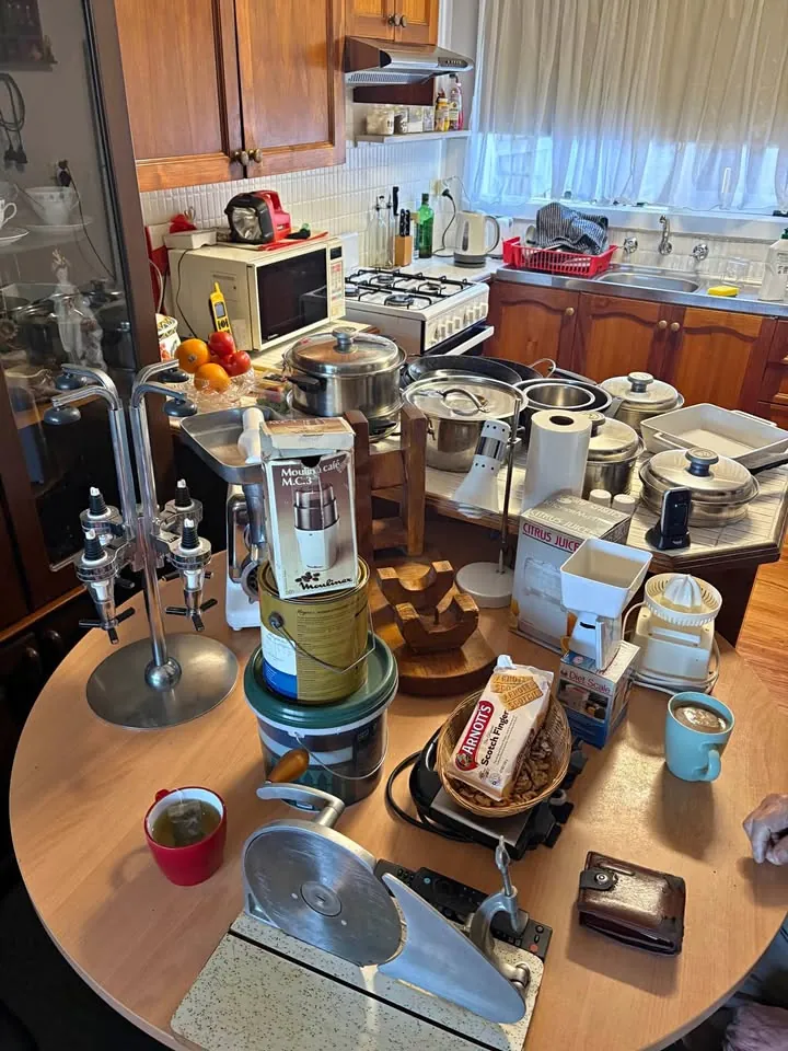 Garage sale in Herne Hill VIC: fishing rods, tools and Spanish antiques