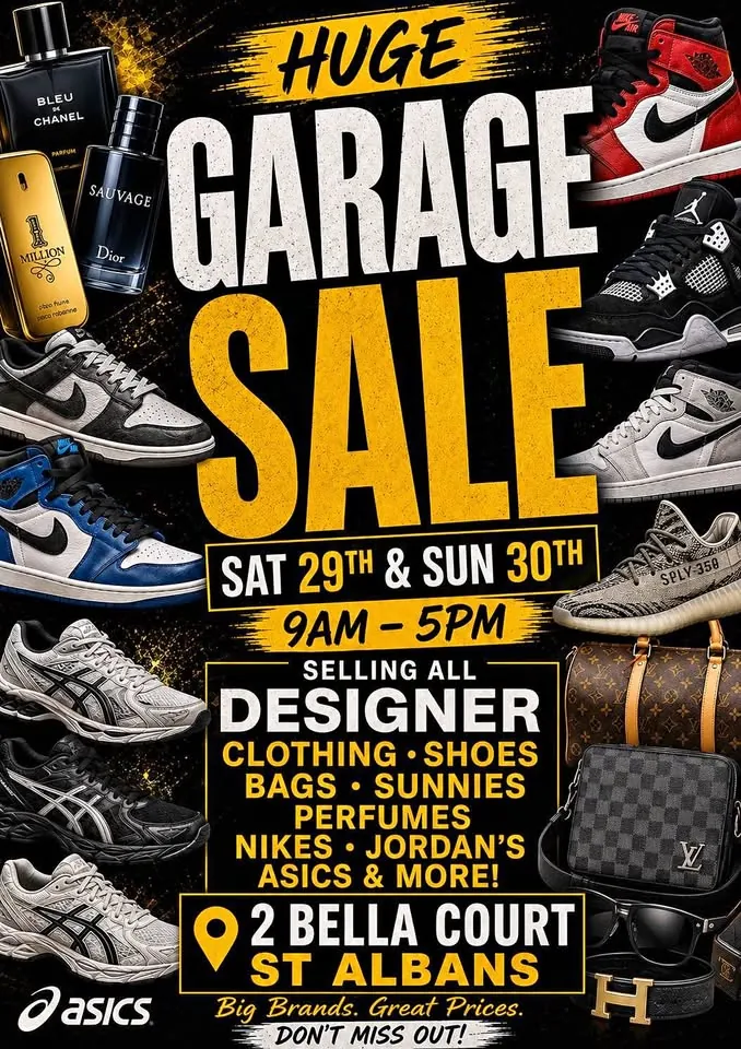 Garage sale in Melbourne: sneakers, designer bags and perfumes