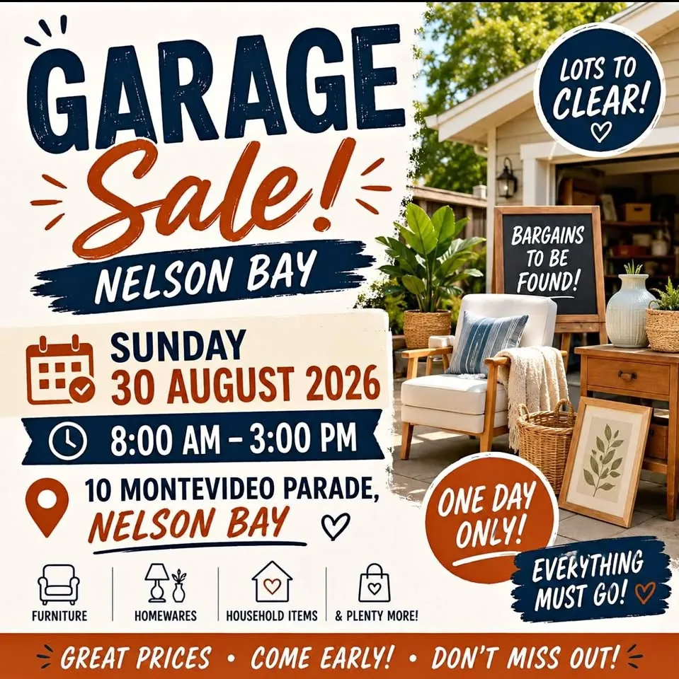 Garage sale in Nelson Bay NSW: furniture and homewares at 10 Montevideo Parade
