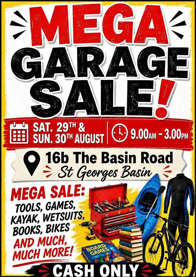 Garage sale in St Georges Basin NSW: tools, toys, kayaks and baby items