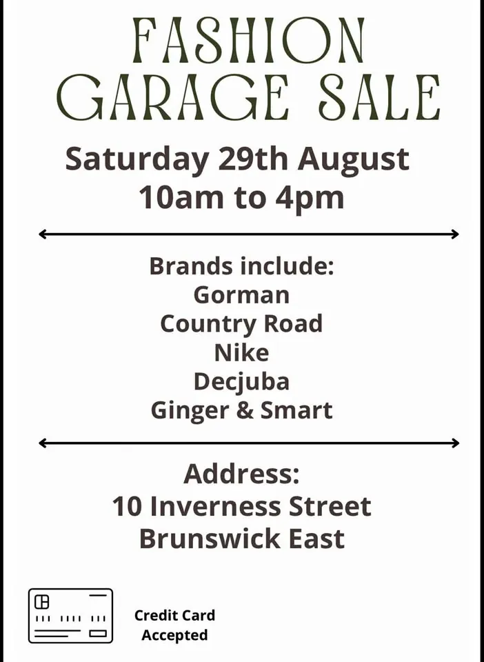 Garage sale in Brunswick East VIC with mint condition clothing