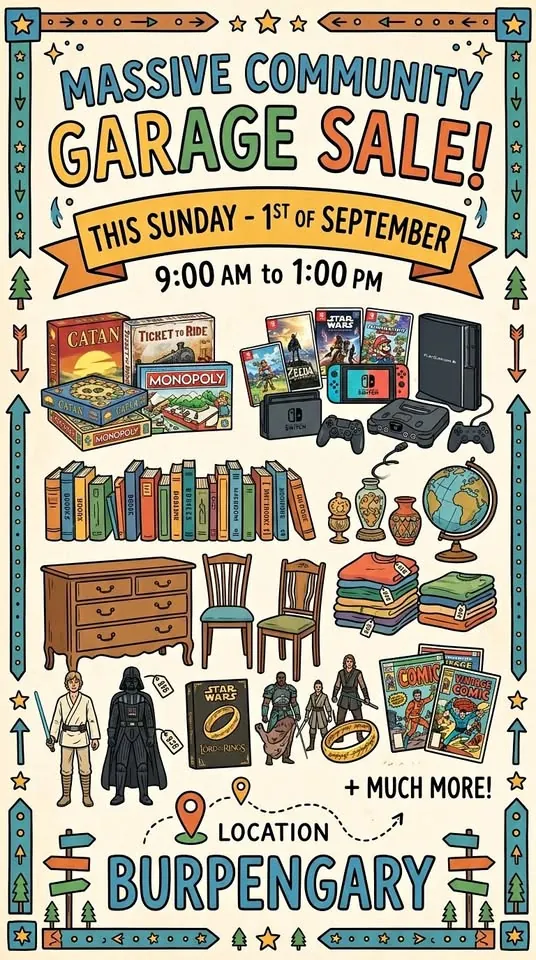 Garage sale in Burpengary QLD with collectables, retro gaming, furniture and antiques