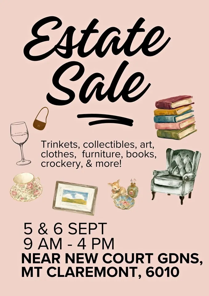 Estate sale in Perth WA with books, chinaware, antiques, furniture and art