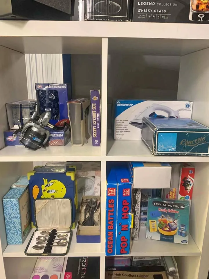 Mini garage sale in Wanneroo WA: crystal glassware, makeup and Geelong Cats merchandise