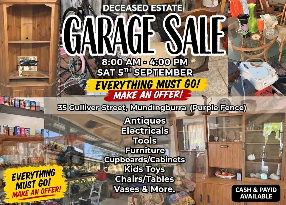 Garage sale in Mundingburra QLD at 35 Gulliver Street with purple fence