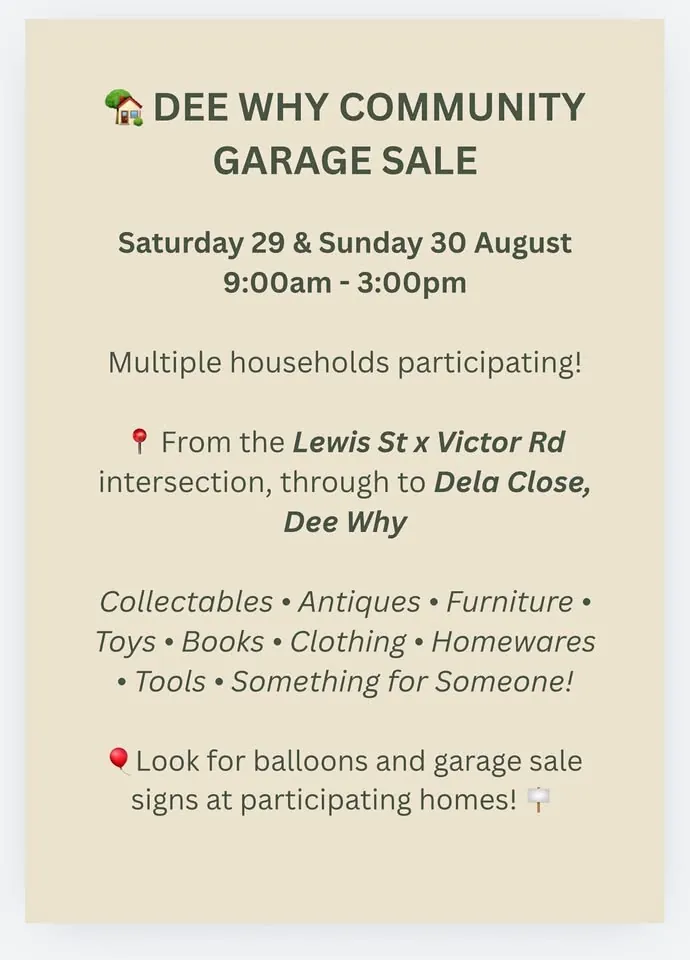 Community garage sale in Sydney NSW