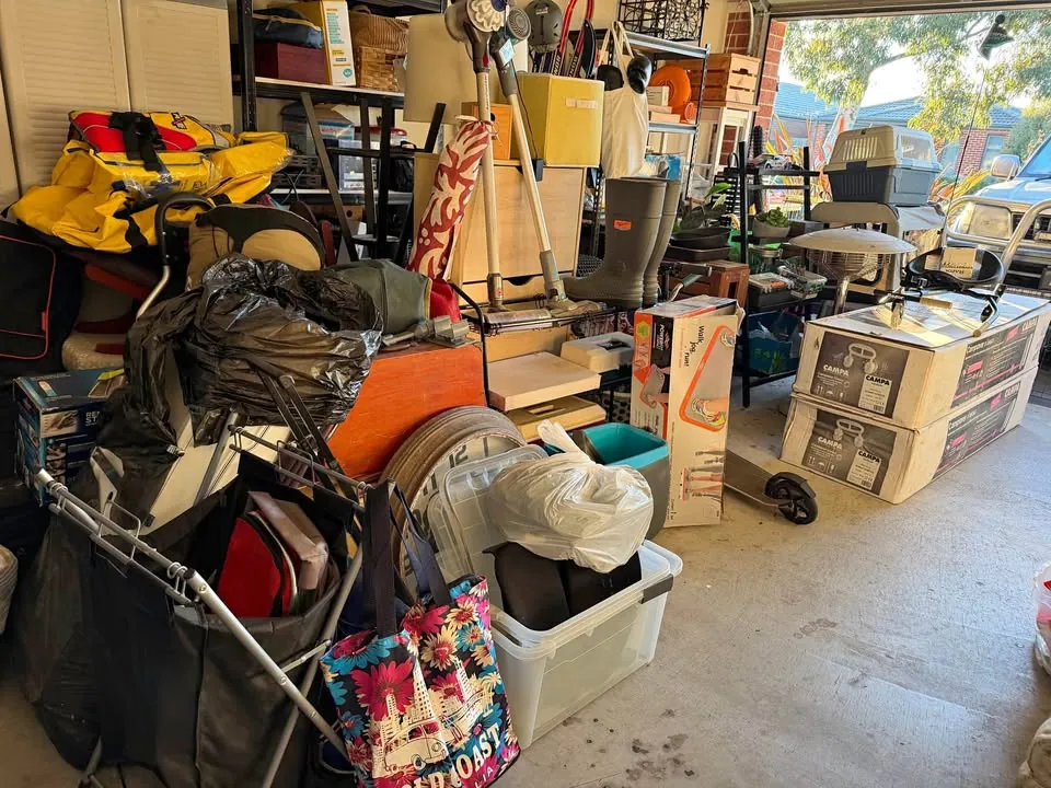 Garage sale in Wallan VIC with speakers, kitchen items and vintage goods