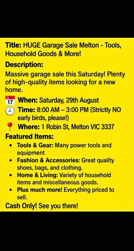 Garage sale in Melton VIC: power tools, clothing and household goods