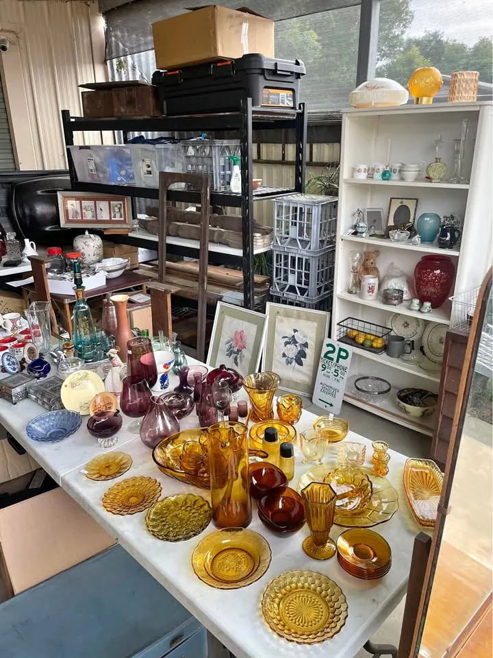 Garage sale in Richmond NSW: vintage tools, glassware and pottery collections