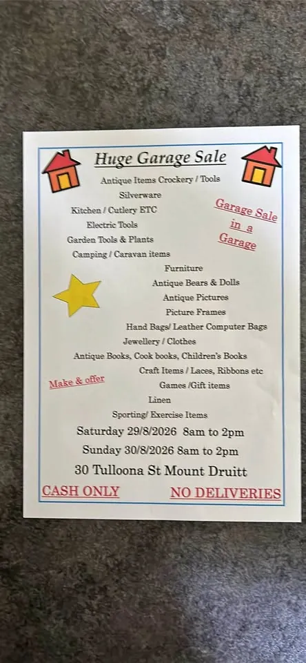 Garage sale in Mt Druitt NSW: antique dolls, tools, furniture and craft items