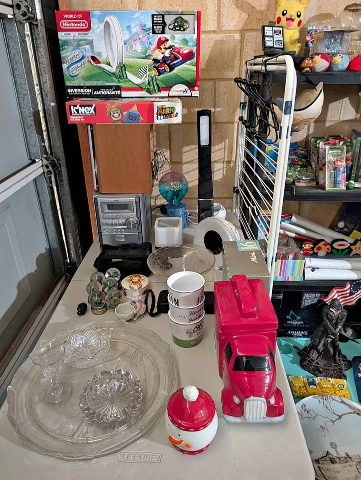 Garage sale in Perth WA: gaming collectibles, vintage glass, clothes, bikes and furniture